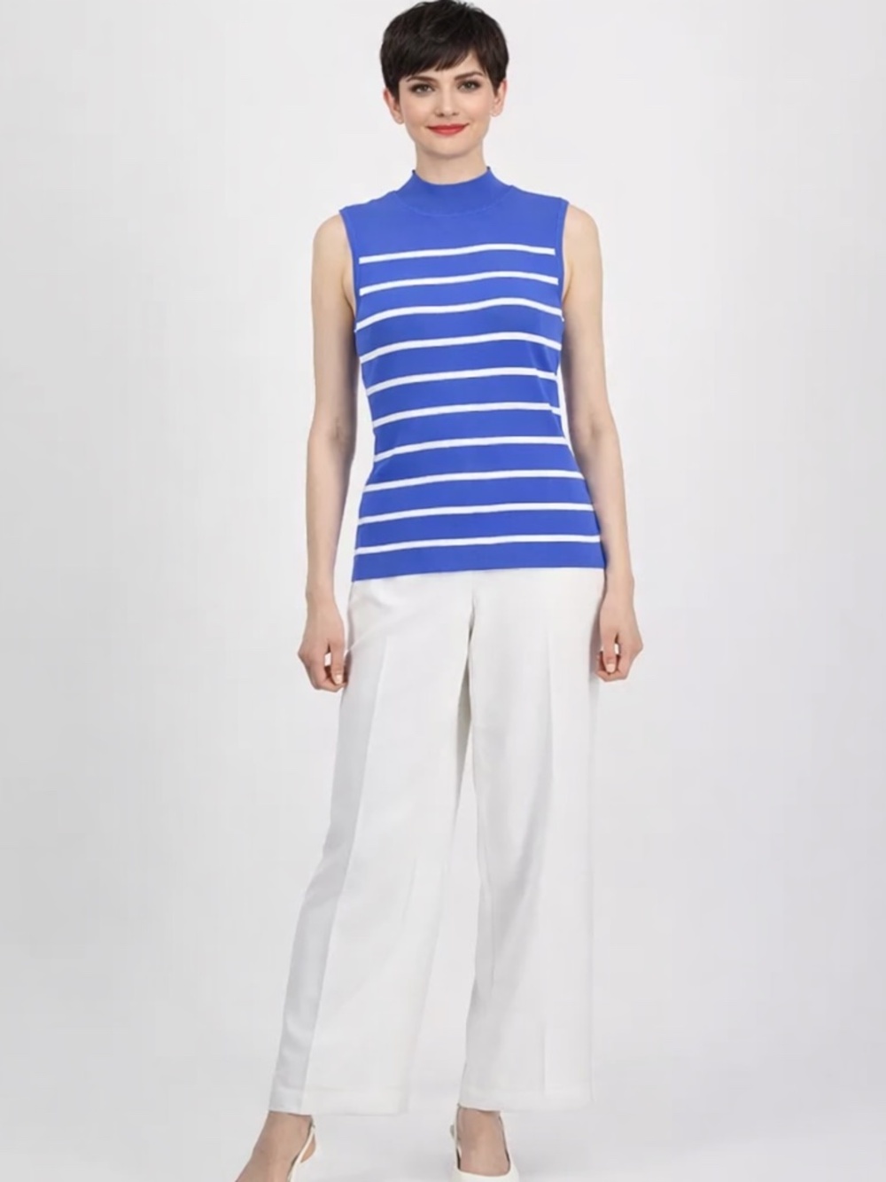 Tahari ASL Women's Striped Mock Neck Knit Top Size S(Minor Imperfection)